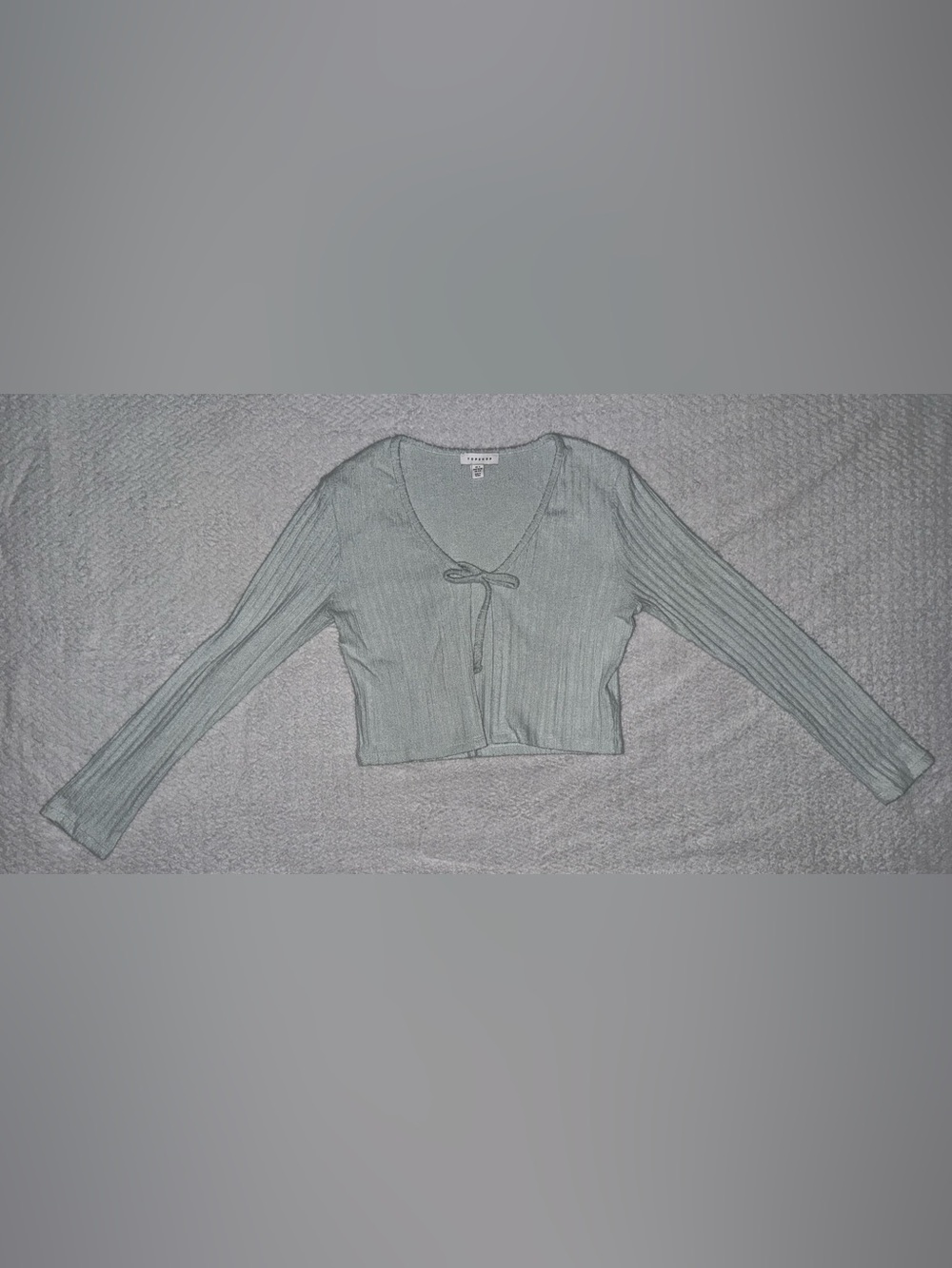 Topshop Light Sage Ribbed Tie-Front Crop Top